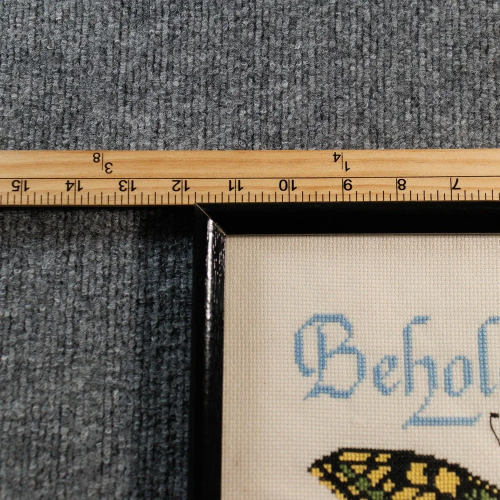 Vintage 1998 Framed Butterfly Cross Stitch Revelation 21:5 Scripture Wall Art